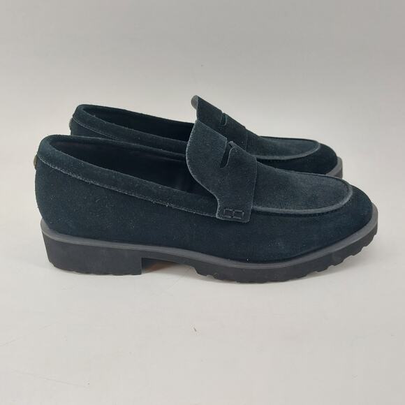 Cole Haan Newburg Size 7.5 Platform Penny Loafer Black Suede Preppy Career - Picture 2 of 9